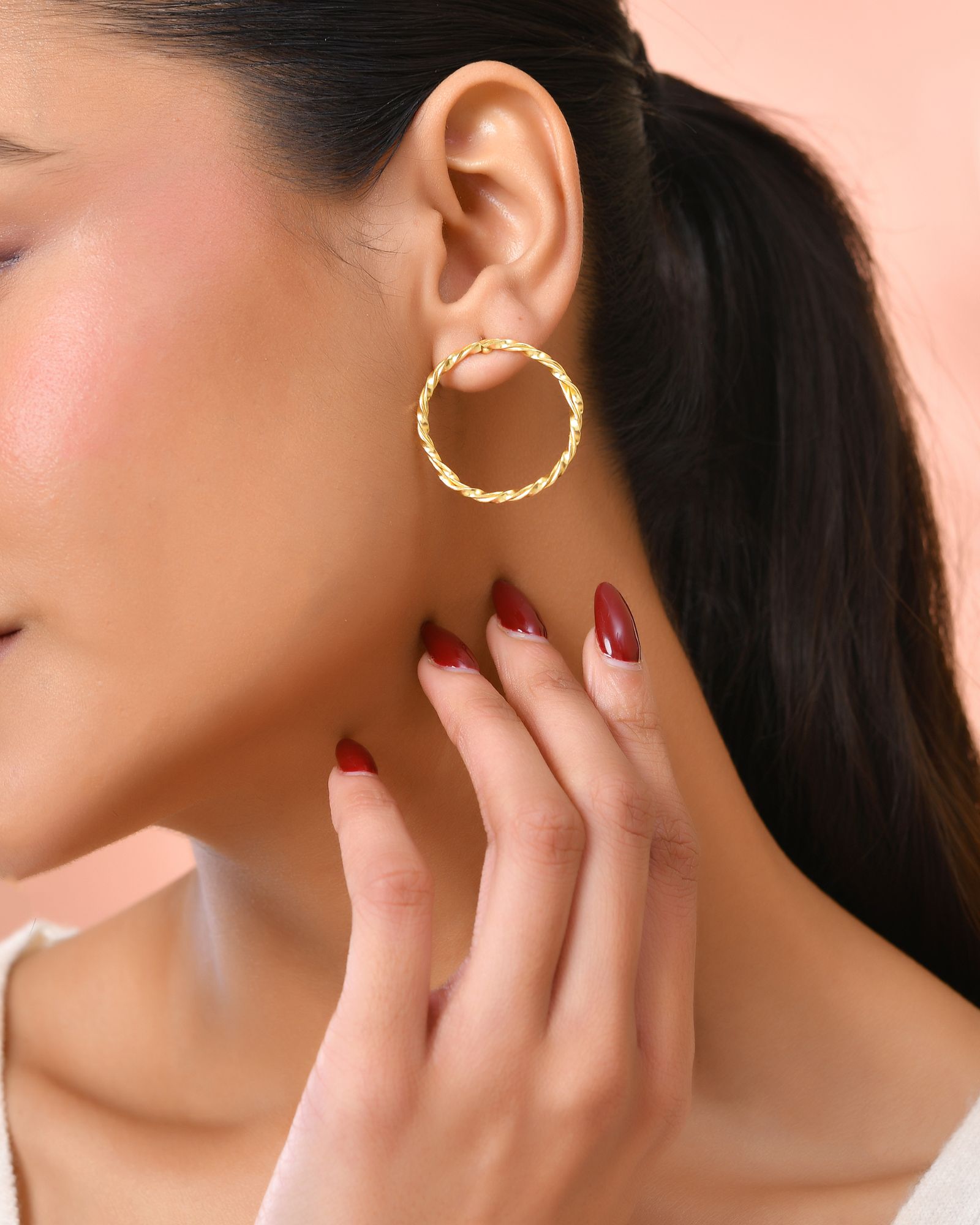 Jewels Nest Gold-Tone Twisted Hoop Earrings For Women | Minimal Everyday Jewellery - Distacart