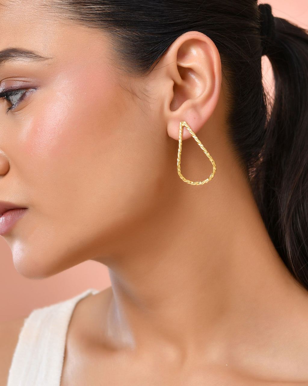 Jewels Nest Gold-Tone Twisted Teardrop Hoop Earrings For Women | Modern Minimal Jewellery - Distacart