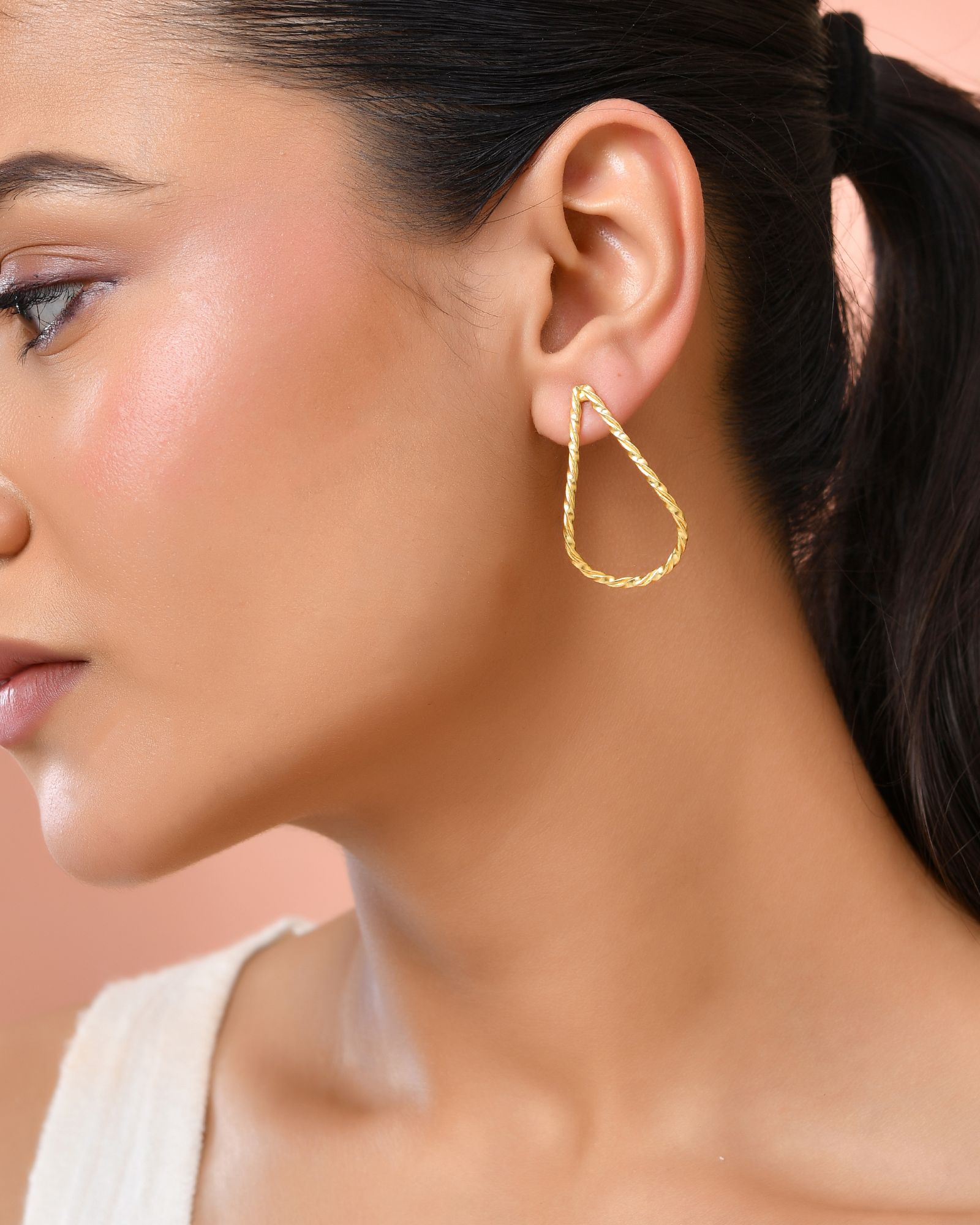 Jewels Nest Gold-Tone Twisted Teardrop Hoop Earrings For Women | Modern Minimal Jewellery - Distacart