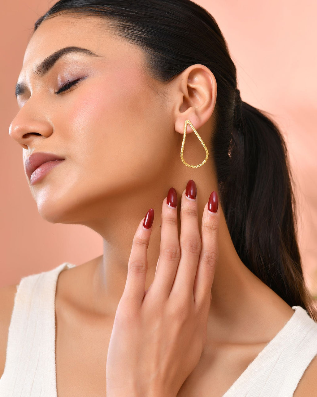 Jewels Nest Gold-Tone Twisted Teardrop Hoop Earrings For Women | Modern Minimal Jewellery - Distacart