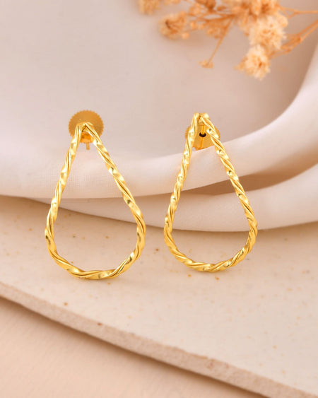 Jewels Nest Gold-Tone Twisted Teardrop Hoop Earrings For Women | Modern Minimal Jewellery