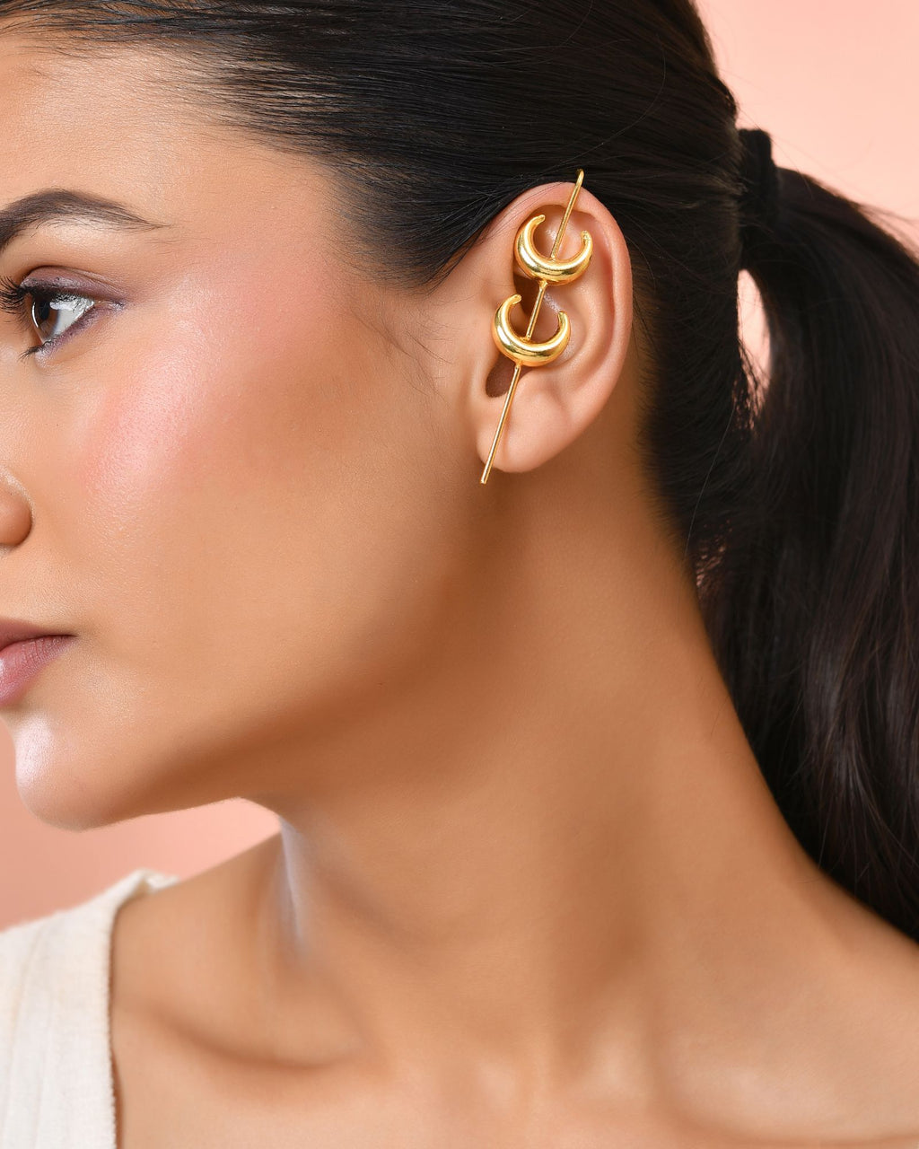 Jewels Nest Gold-Tone Crescent Ear Cuff Earrings For Women | Modern Minimal Statement Jewellery - Distacart