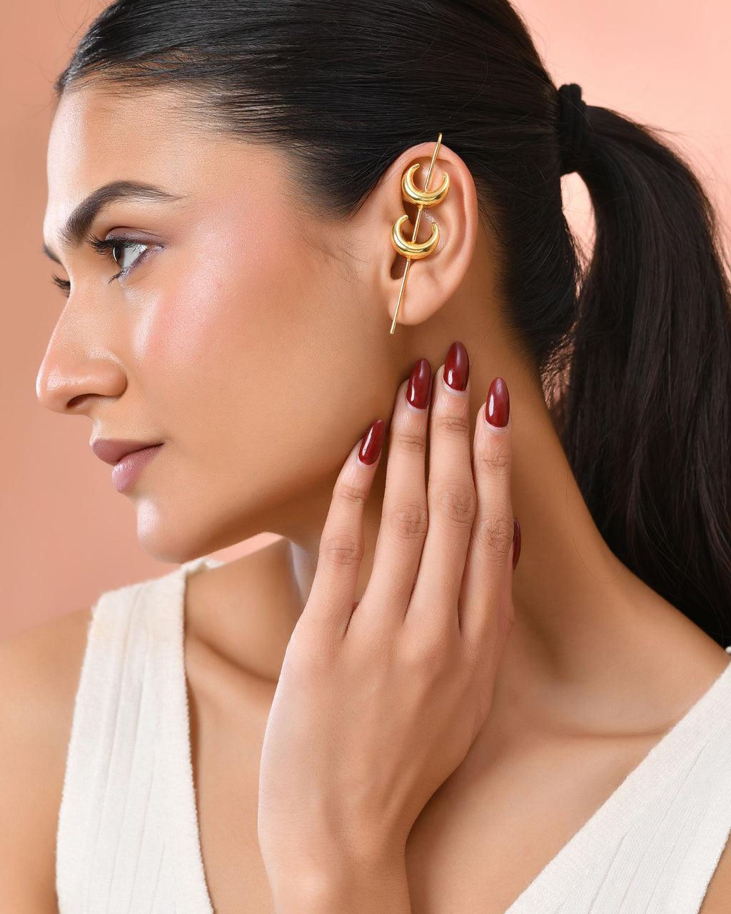 Jewels Nest Gold-Tone Crescent Ear Cuff Earrings For Women | Modern Minimal Statement Jewellery - Distacart