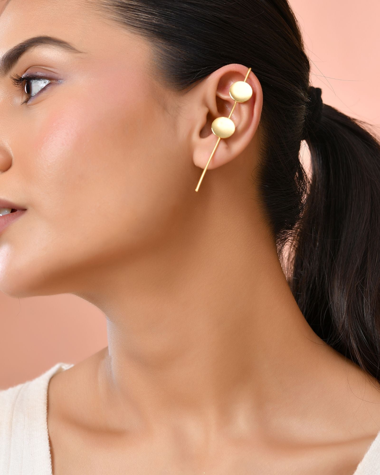 Jewels Nest Gold-Tone Dual Disc Ear Cuff Earrings For Women | Modern Minimal Statement Jewellery - Distacart