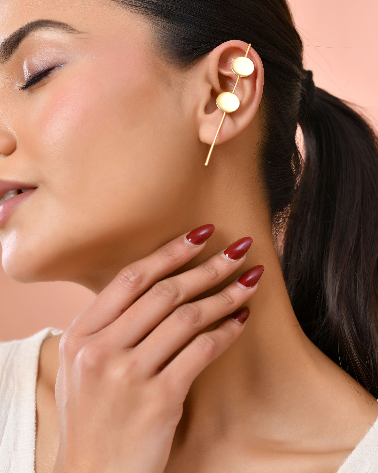 Jewels Nest Gold-Tone Dual Disc Ear Cuff Earrings For Women | Modern Minimal Statement Jewellery - Distacart