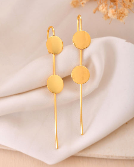 Jewels Nest Gold-Tone Dual Disc Ear Cuff Earrings For Women | Modern Minimal Statement Jewellery