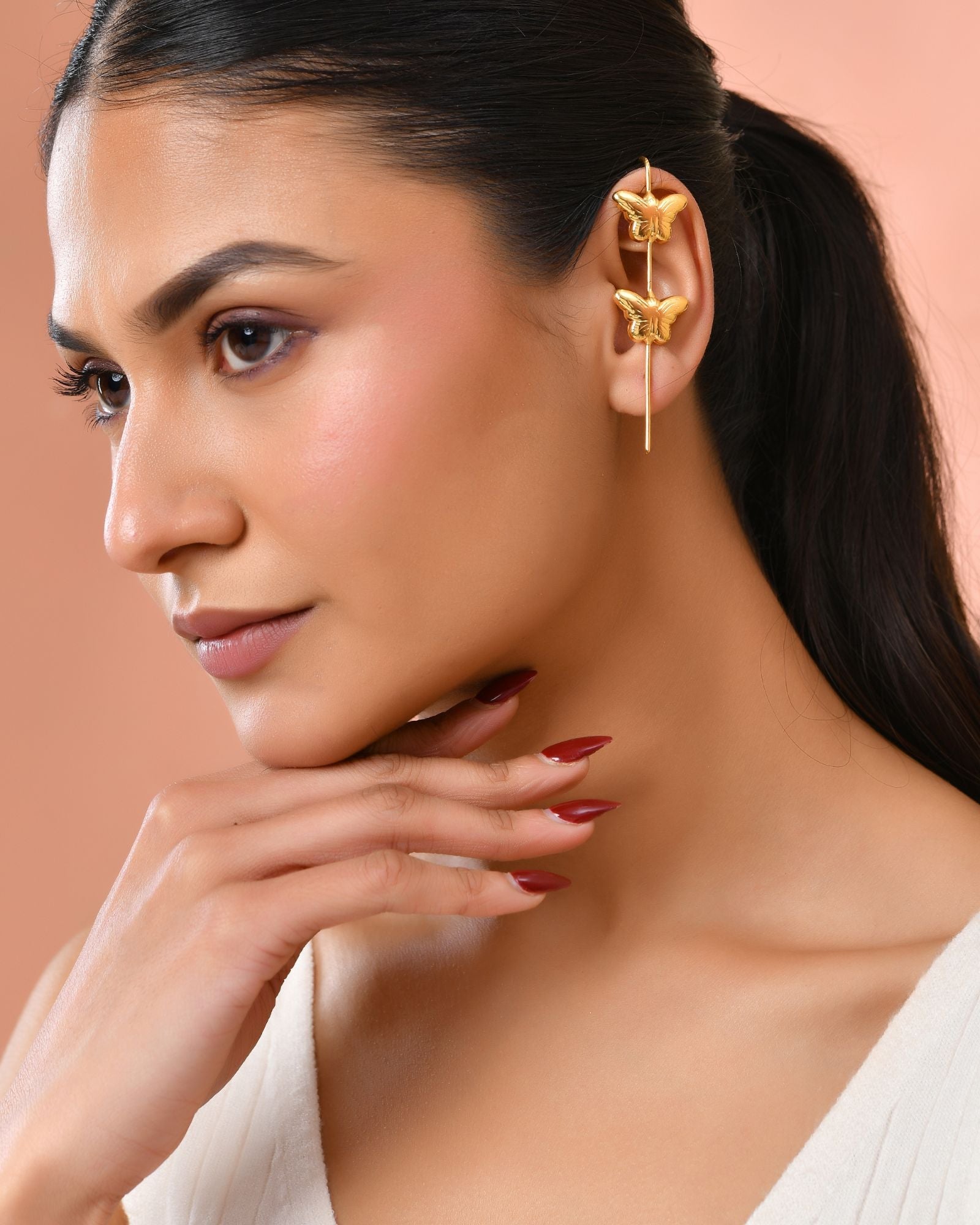 Jewels Nest Gold-Tone Butterfly Motif Linear Drop Earrings For Women | Minimal Elegant Jewellery - Distacart