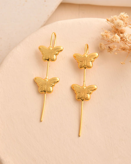 Jewels Nest Gold-Tone Butterfly Motif Linear Drop Earrings For Women | Minimal Elegant Jewellery