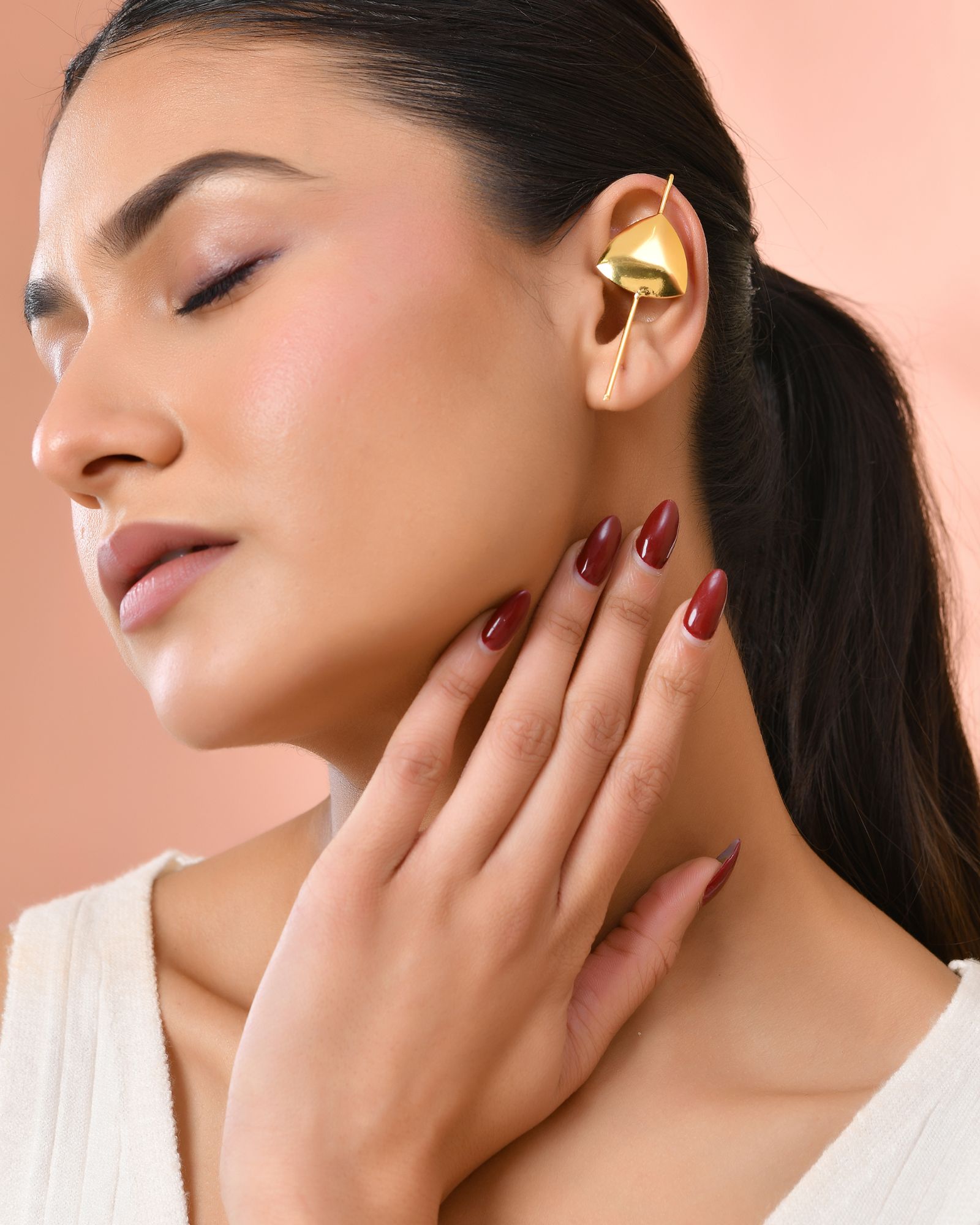 Jewels Nest Gold-Tone Abstract Leaf Linear Drop Earrings For Women | Minimal Modern Jewellery - Distacart
