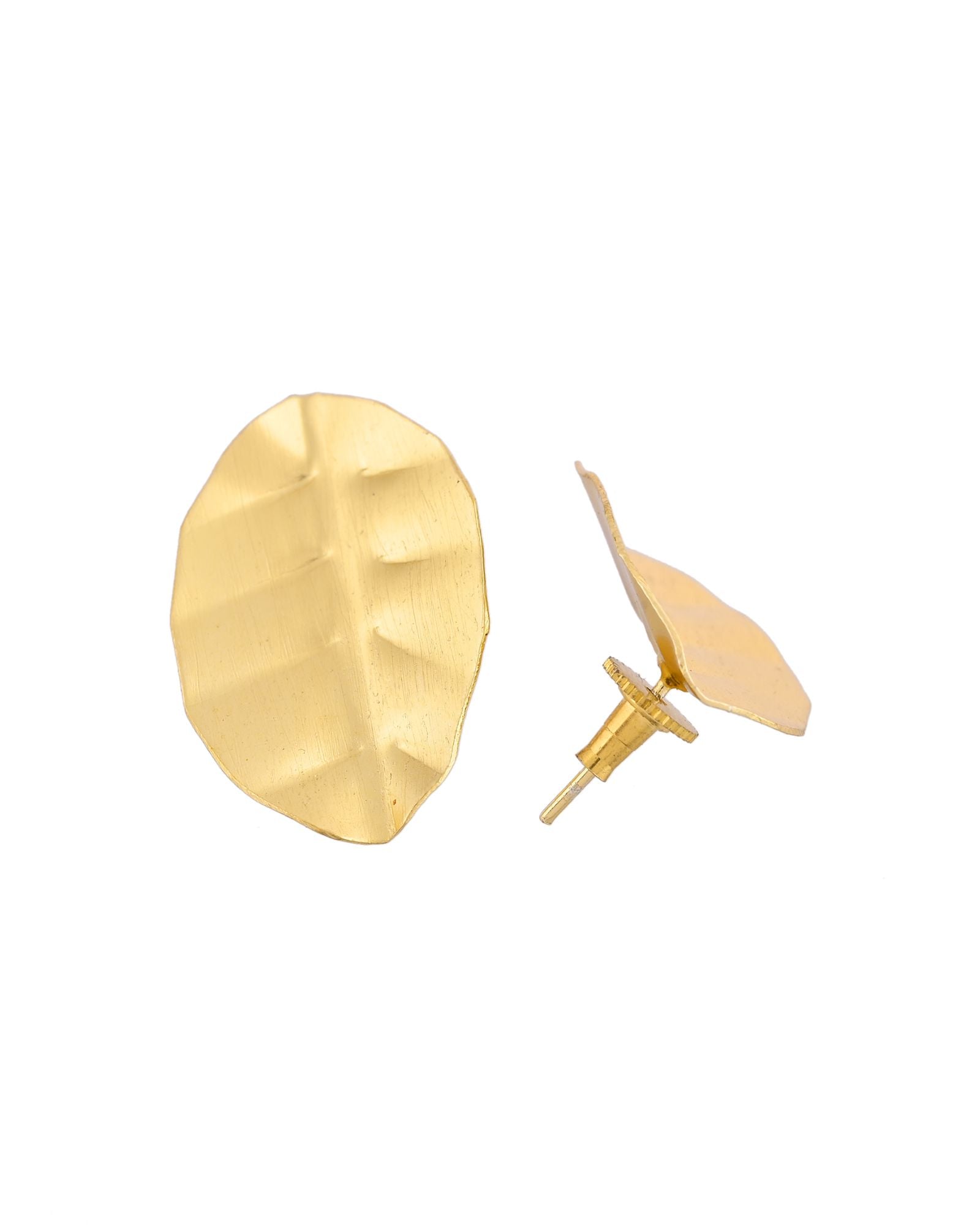 Jewels Nest Gold-Tone Textured Leaf Stud Earrings For Women | Minimal Modern Jewellery - Distacart