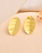 Jewels Nest Gold-Tone Textured Leaf Stud Earrings For Women | Minimal Modern Jewellery - Distacart