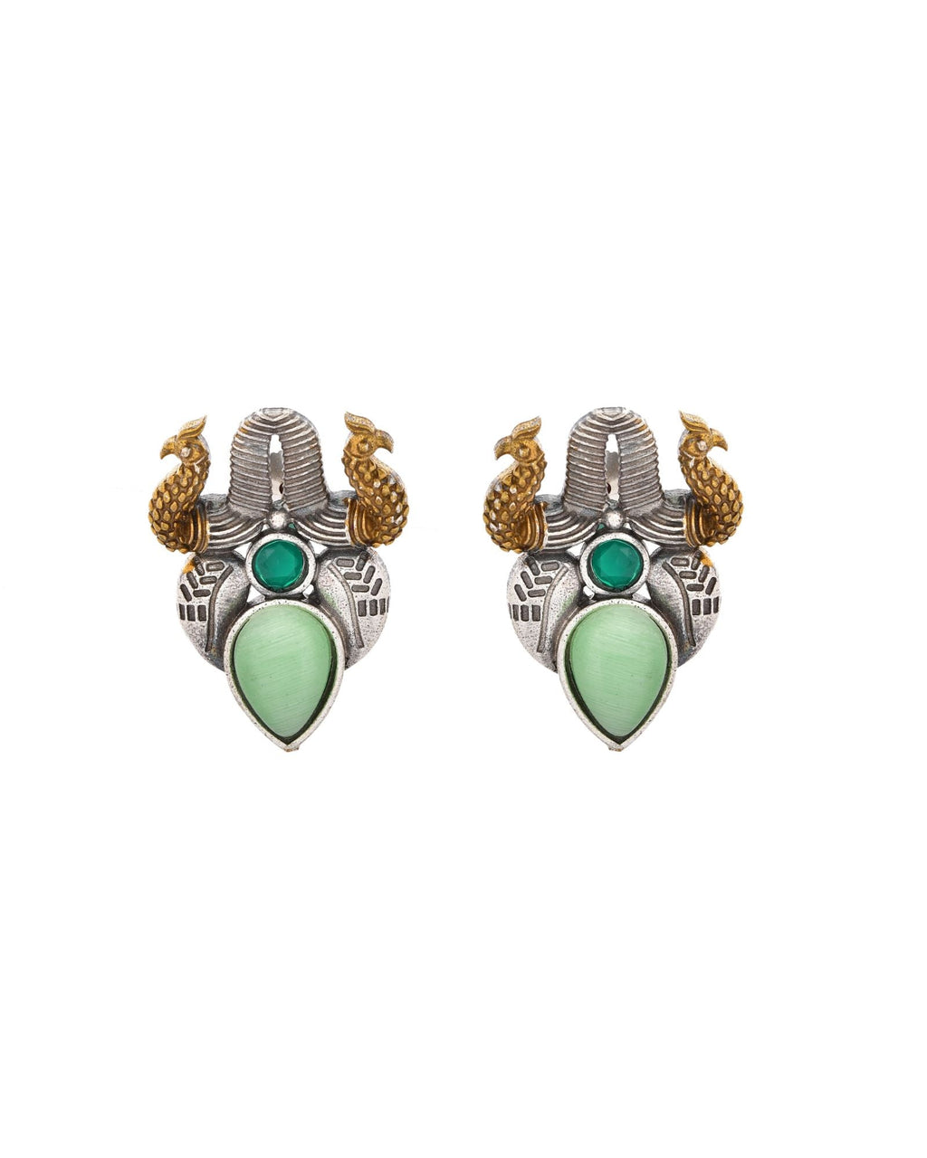 Jewels Nest Oxidised Silver Peacock Stud Earrings With Green Stone For Women - Distacart