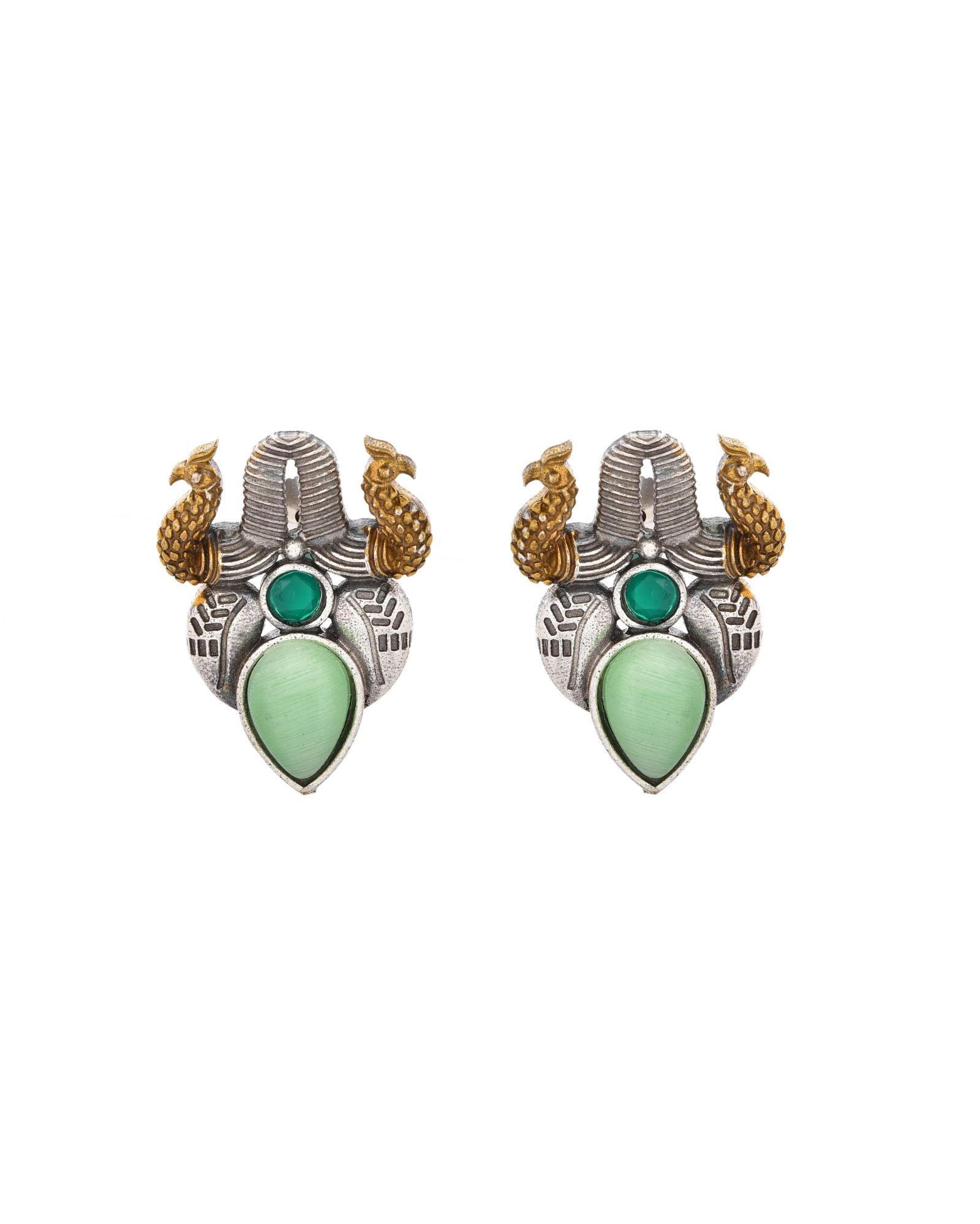 Jewels Nest Oxidised Silver Peacock Stud Earrings With Green Stone For Women - Distacart