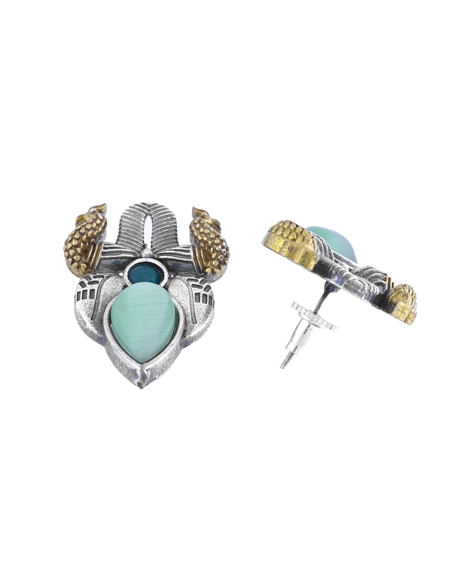 Jewels Nest Oxidised Silver Peacock Stud Earrings With Green Stone For Women - Distacart