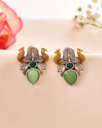 Jewels Nest Oxidised Silver Peacock Stud Earrings With Green Stone For Women - Distacart