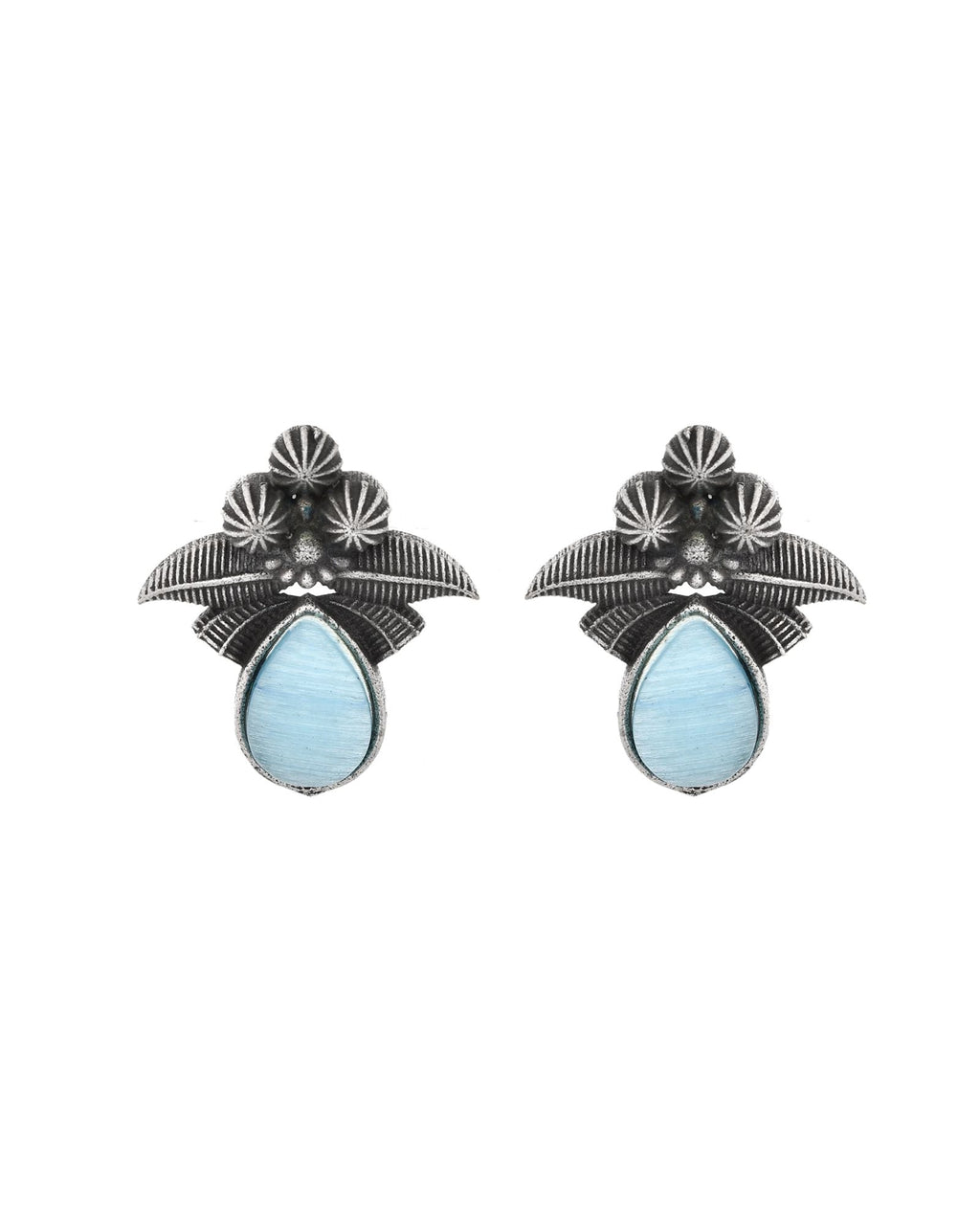 Jewels Nest Oxidised Silver Floral Stud Earrings With Blue Stone For Women - Distacart