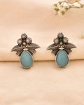 Jewels Nest Oxidised Silver Floral Stud Earrings With Blue Stone For Women - Distacart
