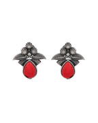 Jewels Nest Oxidised Silver Red Stone Floral Stud Earrings For Women - Distacart