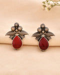 Jewels Nest Oxidised Silver Red Stone Floral Stud Earrings For Women - Distacart