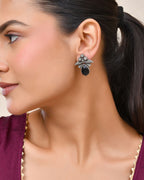 Jewels Nest Oxidised Silver Black Stone Floral Stud Earrings For Women - Distacart