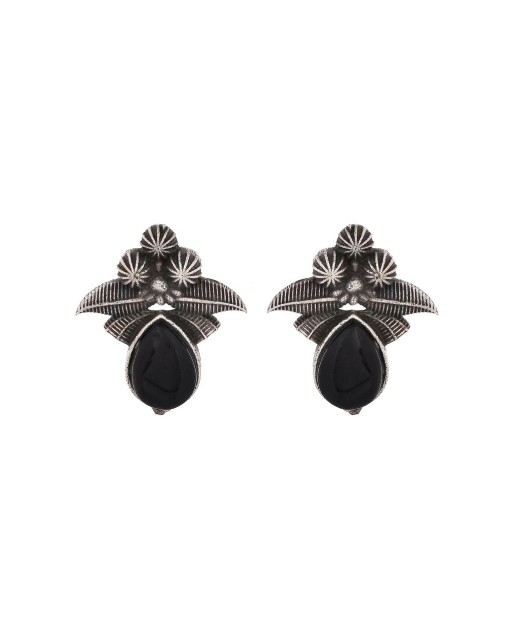 Jewels Nest Oxidised Silver Black Stone Floral Stud Earrings For Women - Distacart