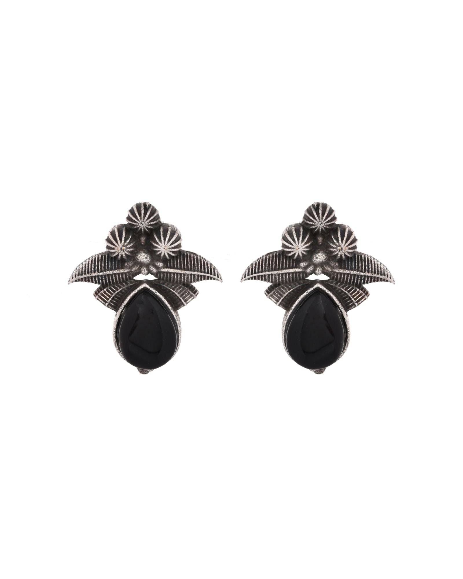 Jewels Nest Oxidised Silver Black Stone Floral Stud Earrings For Women - Distacart