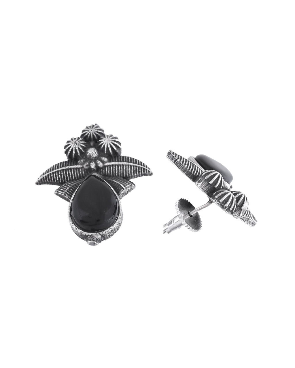 Jewels Nest Oxidised Silver Black Stone Floral Stud Earrings For Women - Distacart