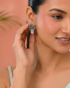 Jewels Nest Oxidised Silver Pink Stone Floral Stud Earrings For Women - Distacart