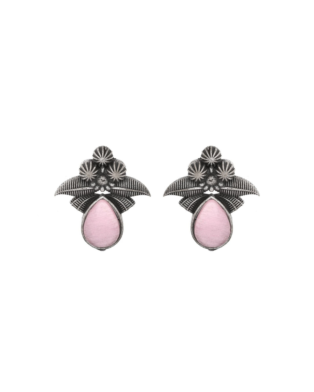 Jewels Nest Oxidised Silver Pink Stone Floral Stud Earrings For Women - Distacart