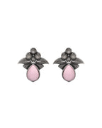 Jewels Nest Oxidised Silver Pink Stone Floral Stud Earrings For Women - Distacart