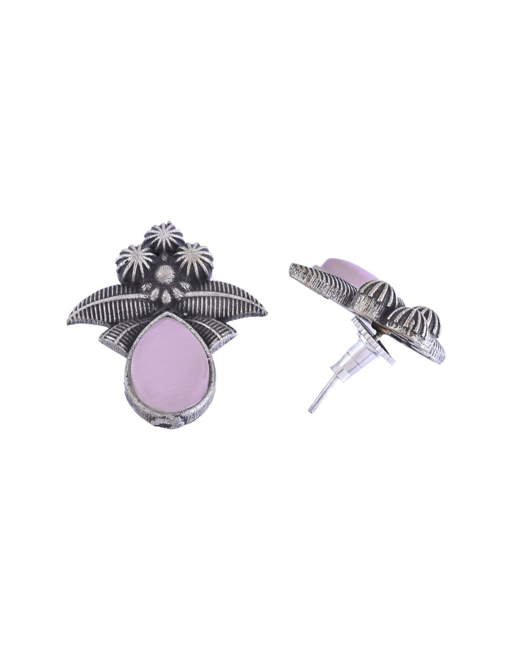 Jewels Nest Oxidised Silver Pink Stone Floral Stud Earrings For Women - Distacart