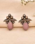 Jewels Nest Oxidised Silver Pink Stone Floral Stud Earrings For Women - Distacart