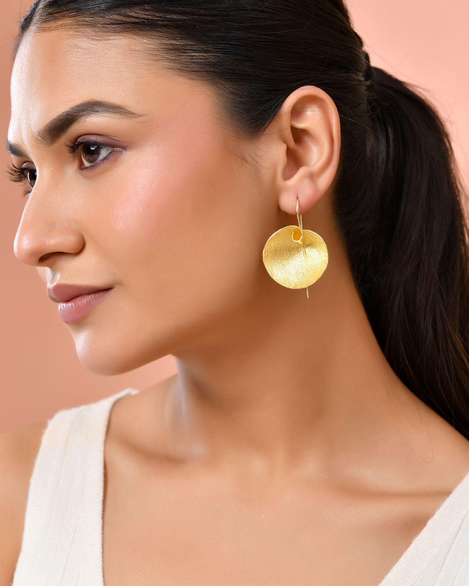 Jewels Nest Gold-Tone Textured Disc Drop Earrings For Women
