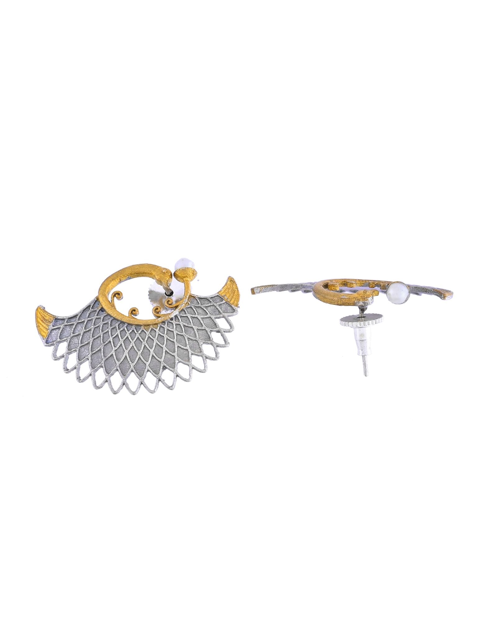 Jewels Nest Gold-Tone Dual Finish Fan Motif Stud Earrings For Women - Distacart