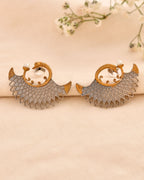Jewels Nest Gold-Tone Dual Finish Fan Motif Stud Earrings For Women - Distacart