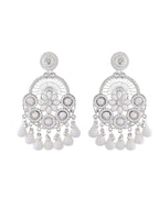 Jewels Nest Silver-Plated White Stone Chandelier Earrings with Floral and Beaded Detailing - Distacart