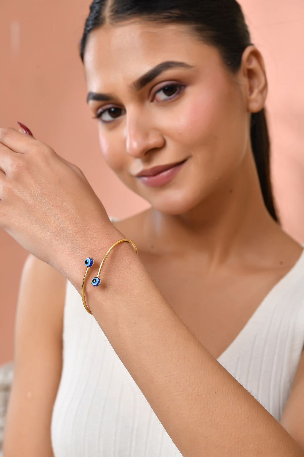 Jewels Nest Gold-Tone Evil Eye Adjustable Open Kada Bracelet For Women - Distacart