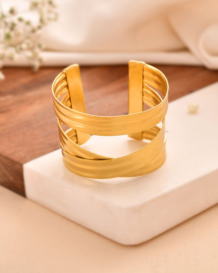 Jewels Nest Gold-Tone Layered Statement Cuff Bracelet For Women