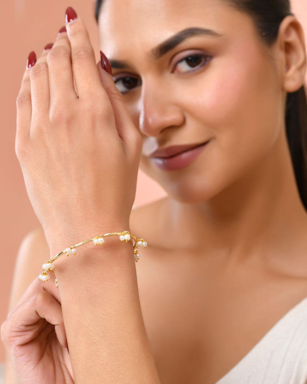 Jewels Nest Gold-Tone Pearl Charm Adjustable Kada Bracelet For Women - Distacart