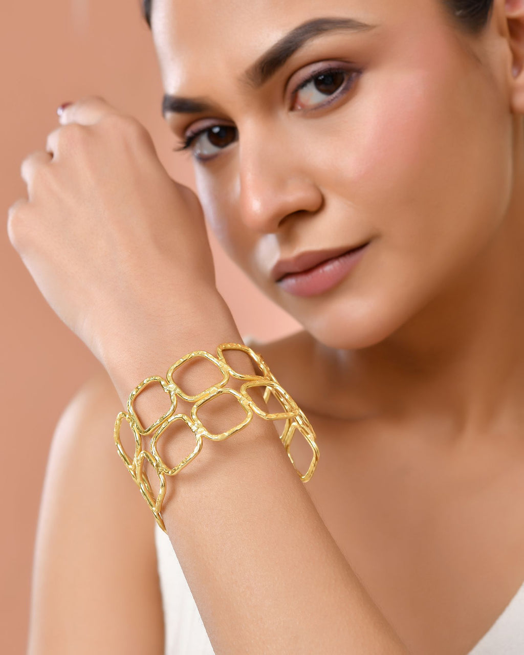 Jewels Nest Gold-Tone Geometric Link Cuff Bracelet For Women - Distacart