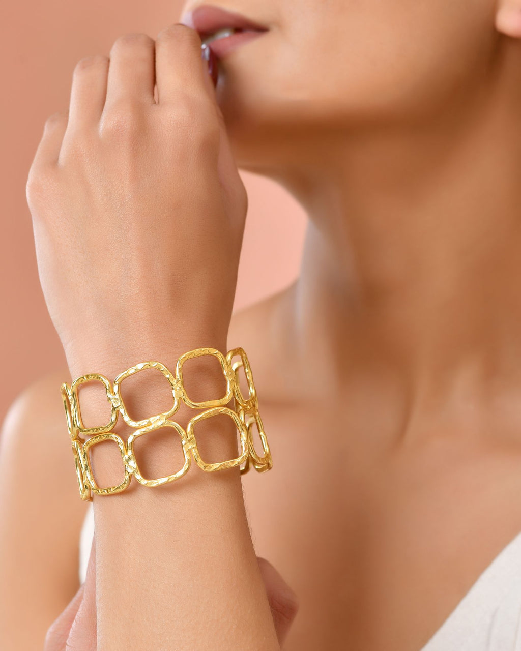 Jewels Nest Gold-Tone Geometric Link Cuff Bracelet For Women - Distacart