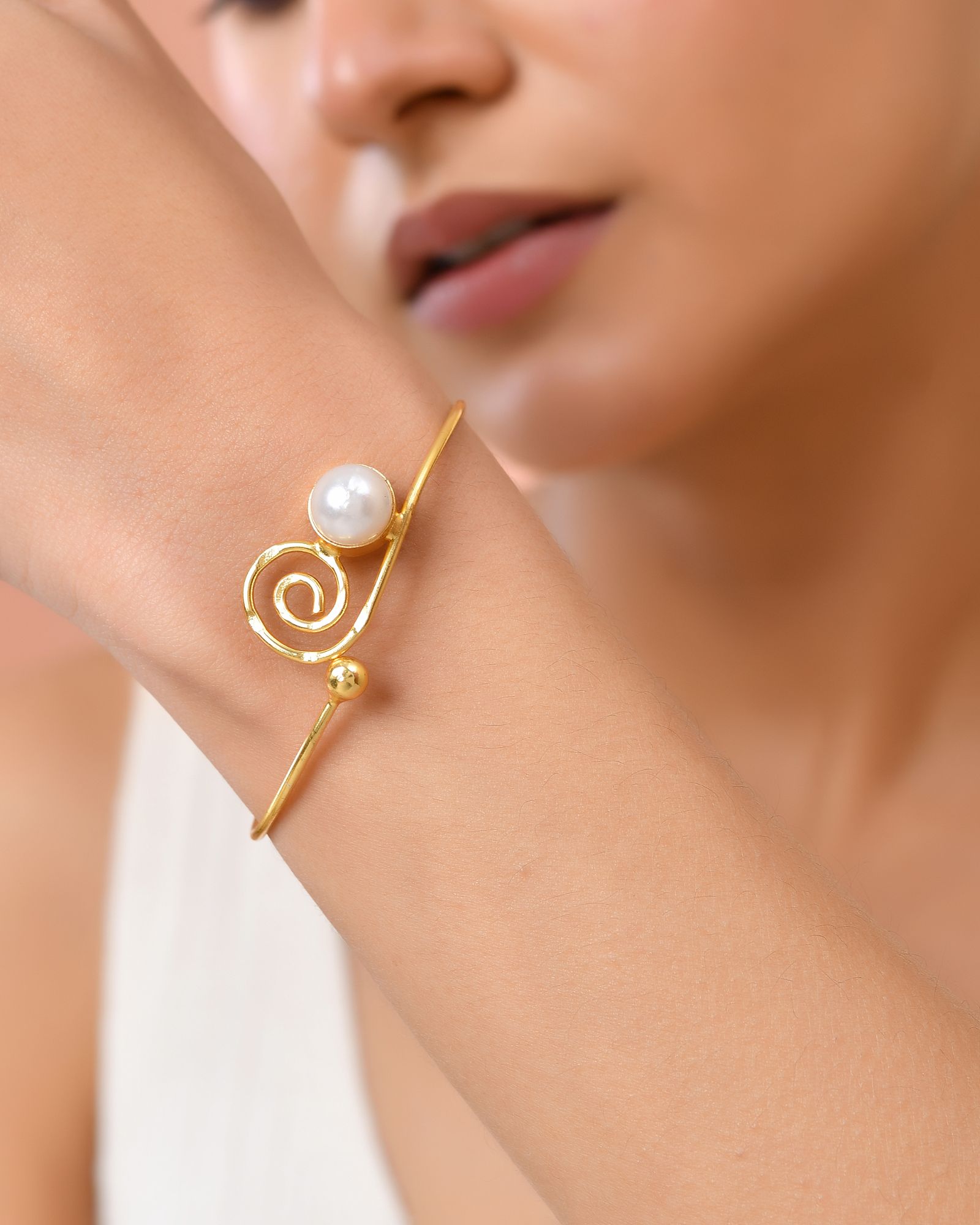 Jewels Nest Gold-Tone Pearl Detail Swirl Cuff Bracelet For Women - Distacart