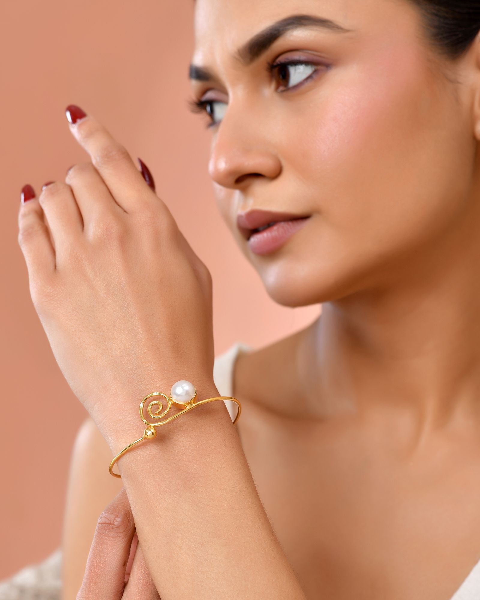 Jewels Nest Gold-Tone Pearl Detail Swirl Cuff Bracelet For Women - Distacart
