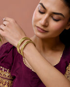Jewels Nest Gold-Tone Textured Open Cuff Bangles Set For Women (Set Of 6)