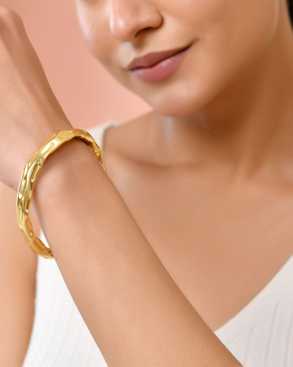 Jewels Nest Gold-Tone Textured Open Cuff Bracelet For Women - Distacart