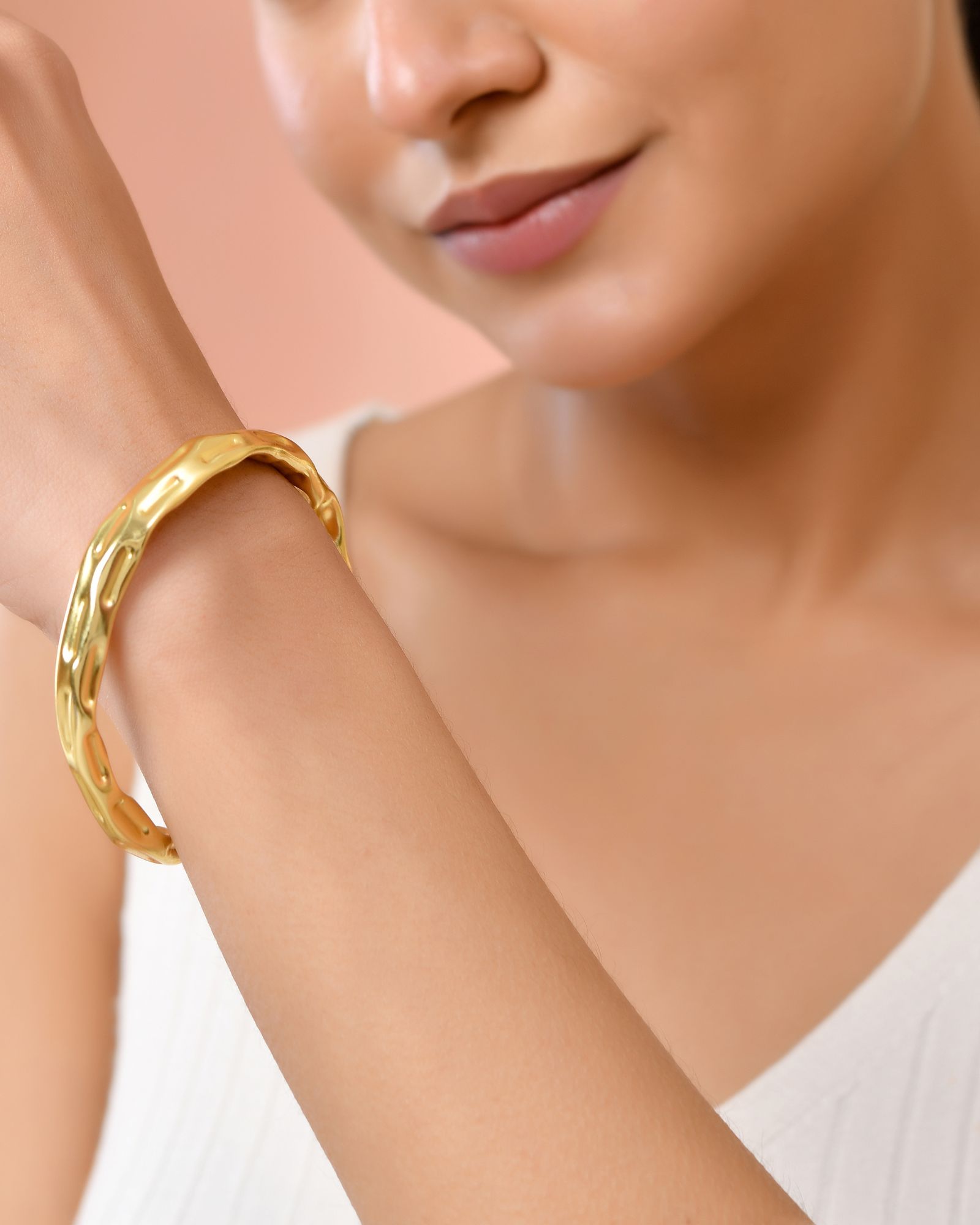 Jewels Nest Gold-Tone Textured Open Cuff Bracelet For Women - Distacart