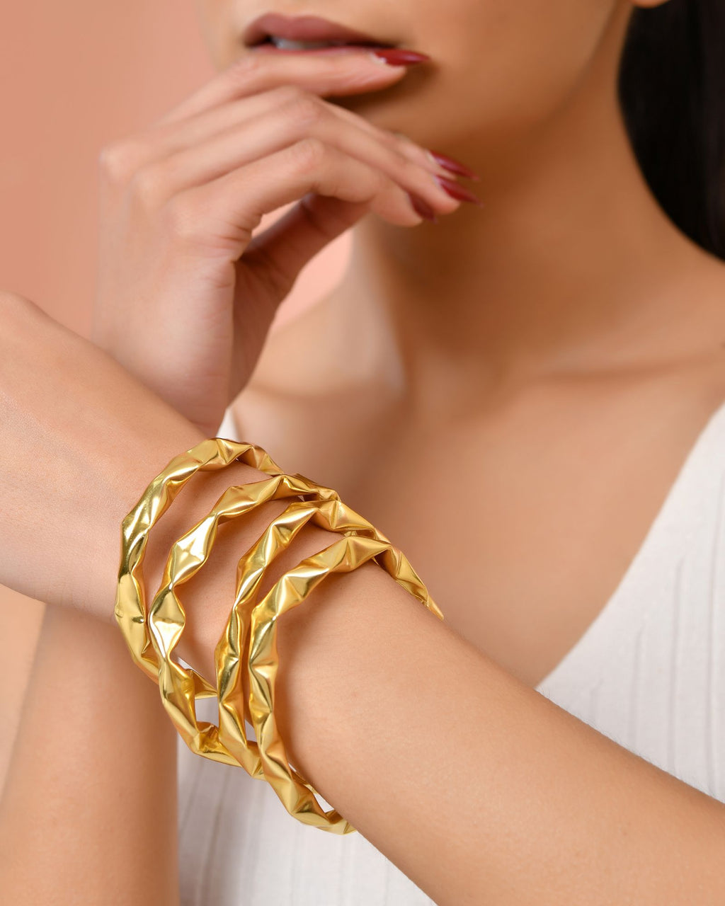 Jewels Nest Gold-Tone Crinkle Textured Open Bangles Set For Women - Distacart