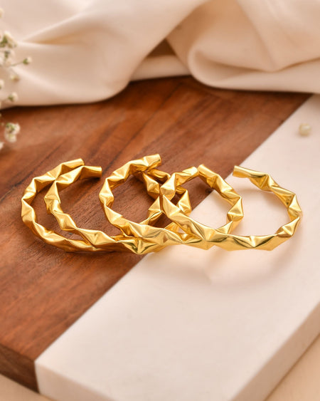 Jewels Nest Gold-Tone Crinkle Textured Open Bangles Set For Women