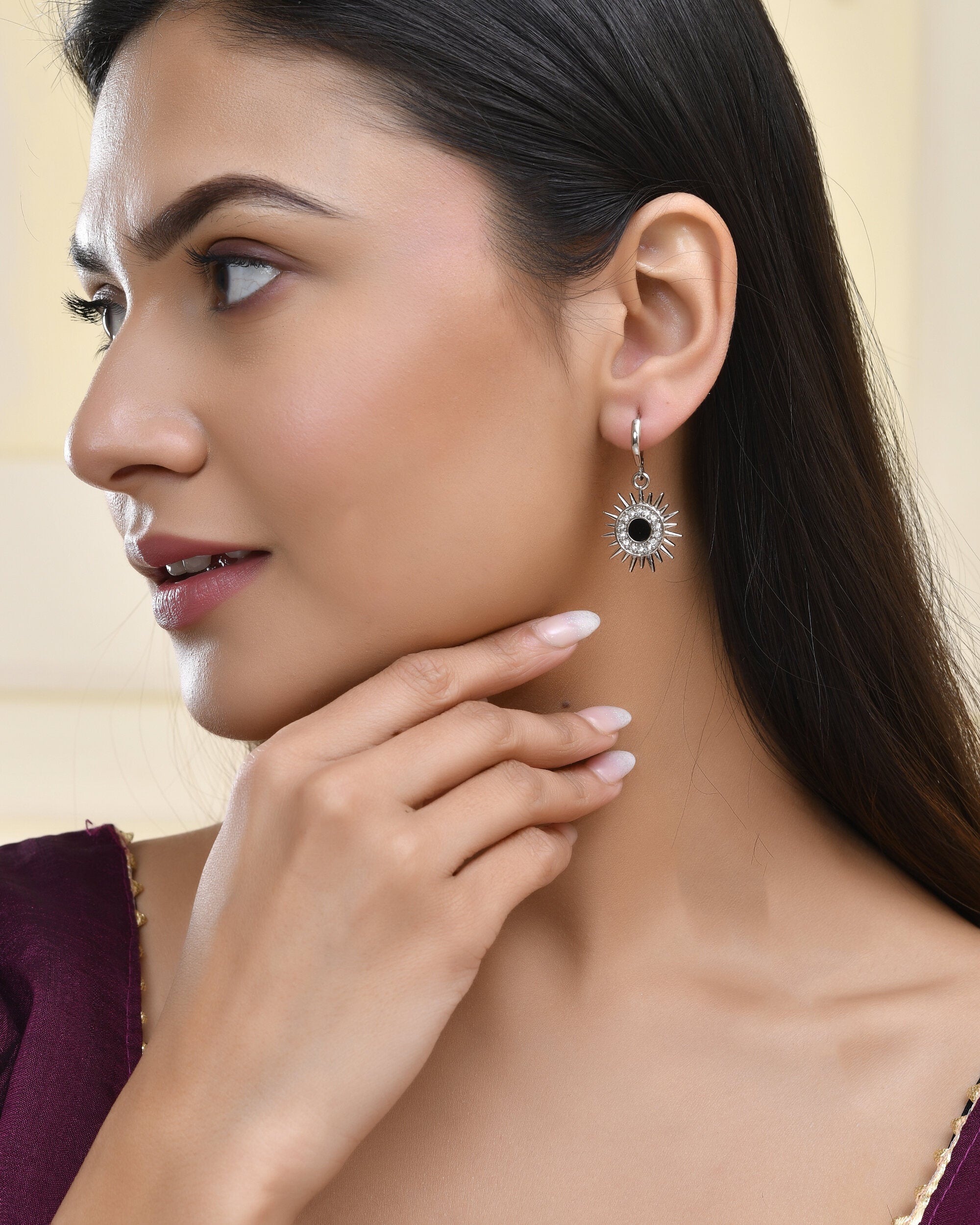 Jewels Nest Stainless Steel Evil Eye Sunburst Dangle Earrings with Crystal Embellishments - Distacart