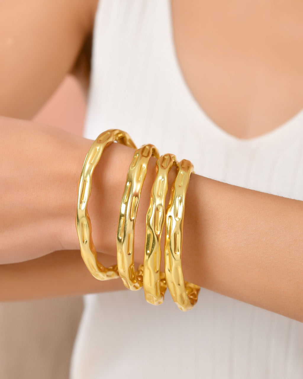 Jewels Nest Gold-Tone Organic Textured Open Bangles Set For Women